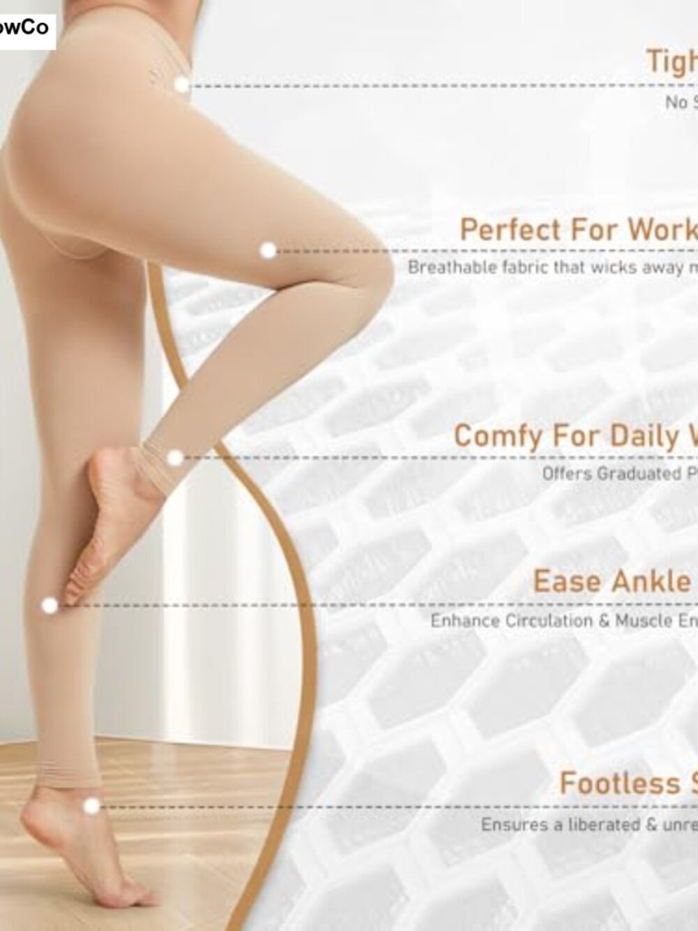Compression Pantyhose Footless 15-20 mmHg Medical Grade Nylon Spandex - Picture 2 of 5